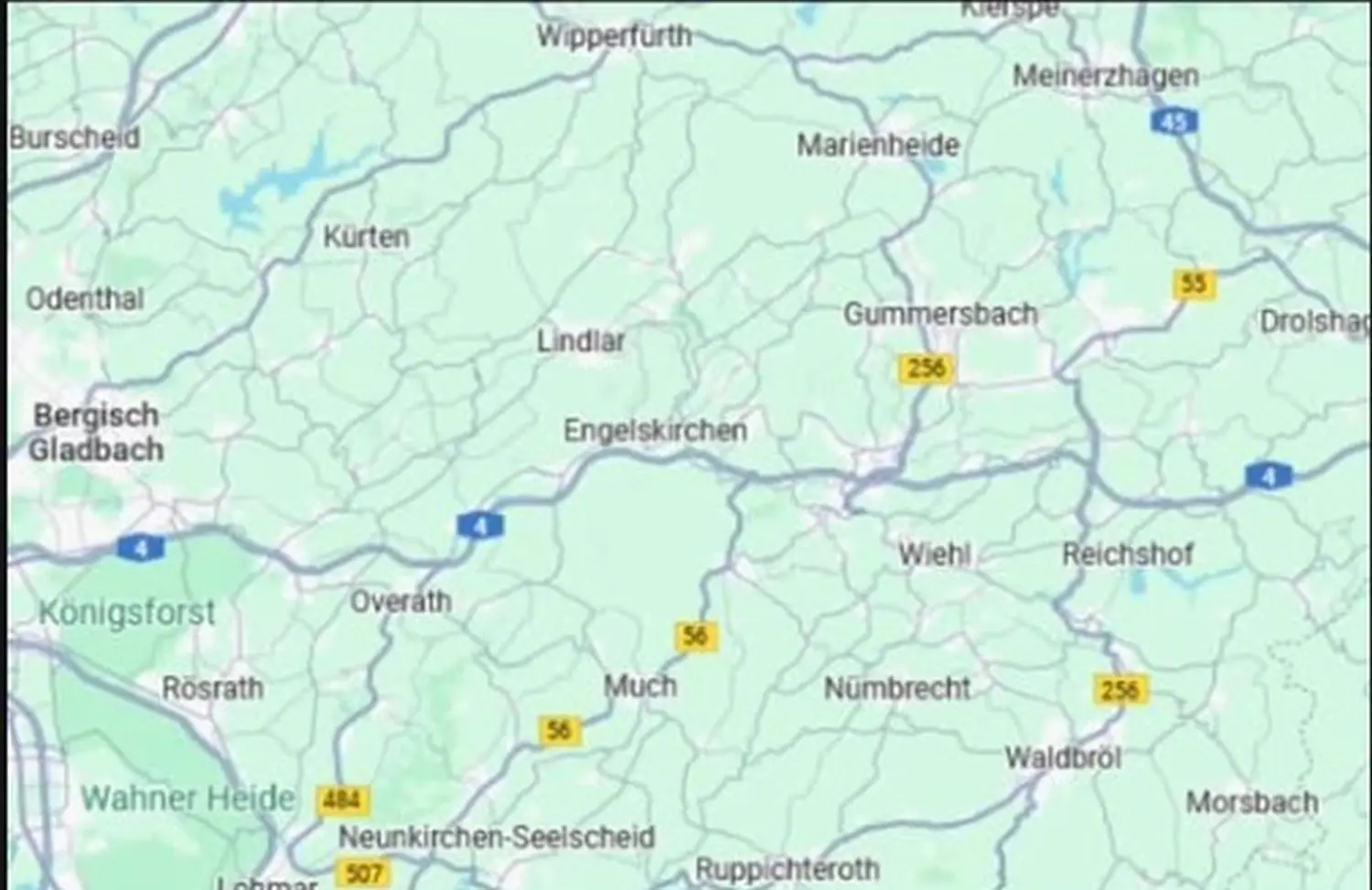 Kartenausschnitt des erweiterten Einzugsgebiets Bergisches Land