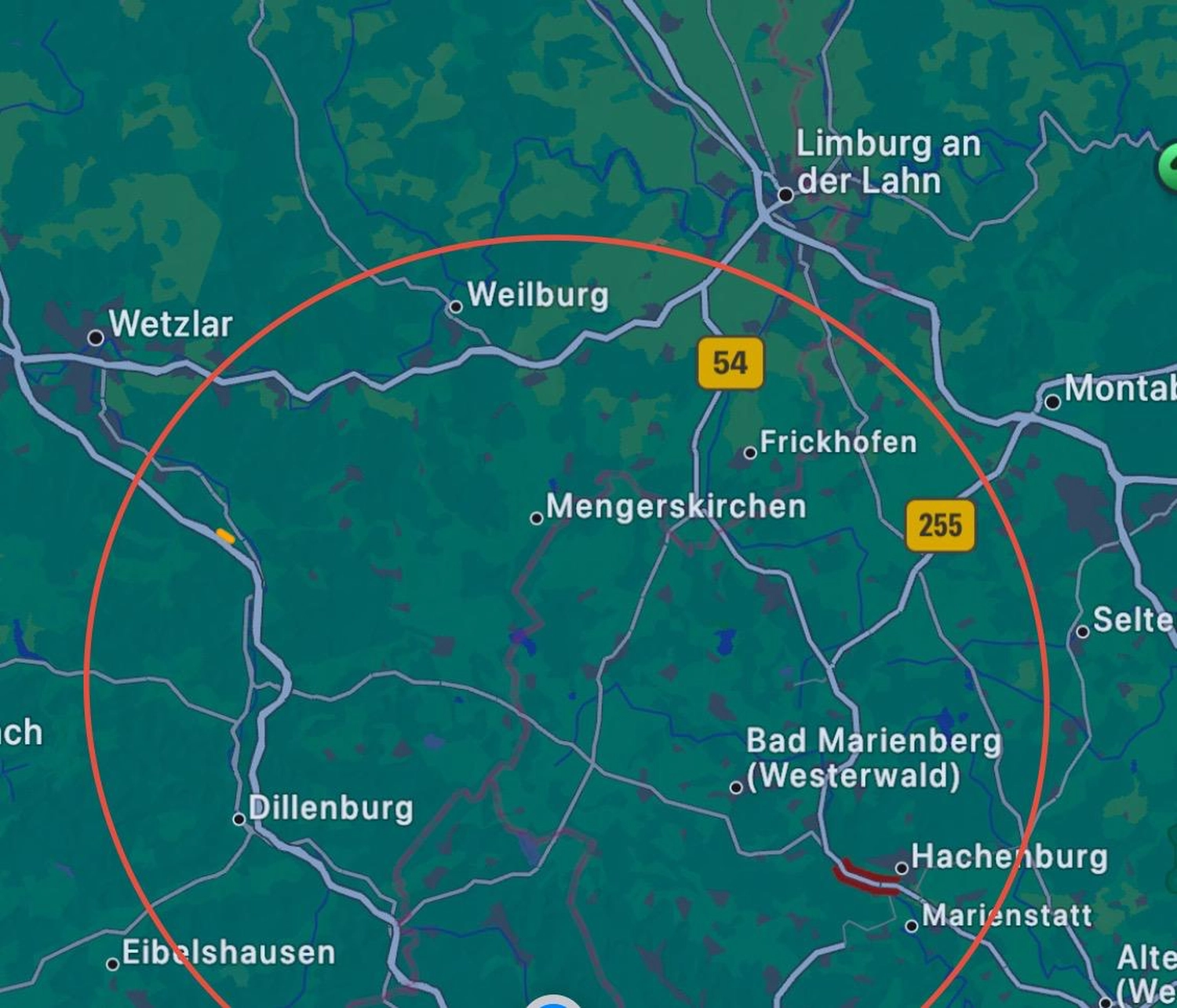Kartenausschnitt des erweiterten Einzugsgebiets Westerwald